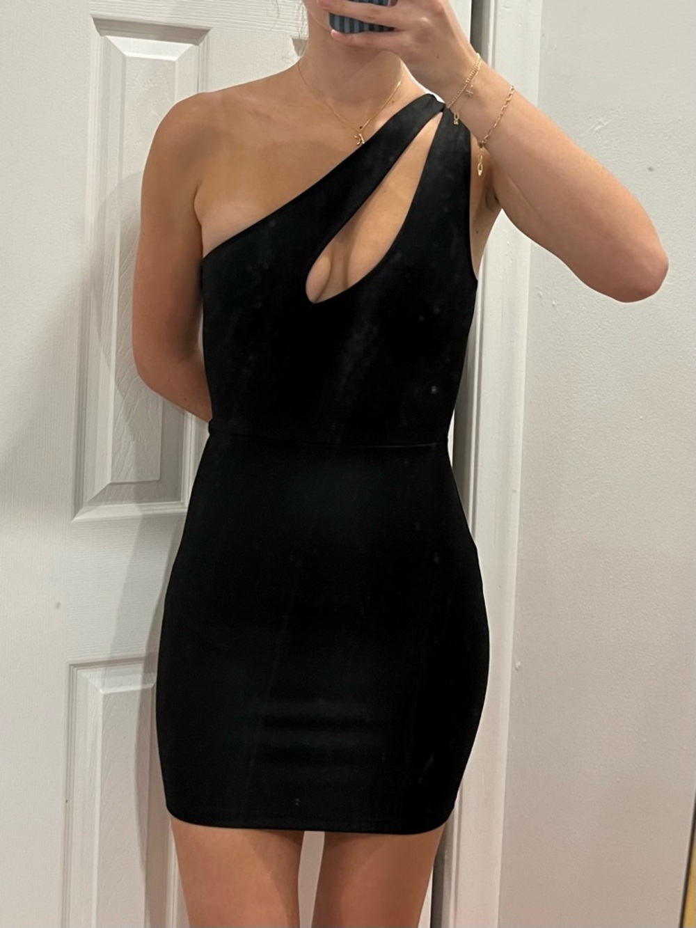 superdown Black One-Shoulder Cutout Mini Dress